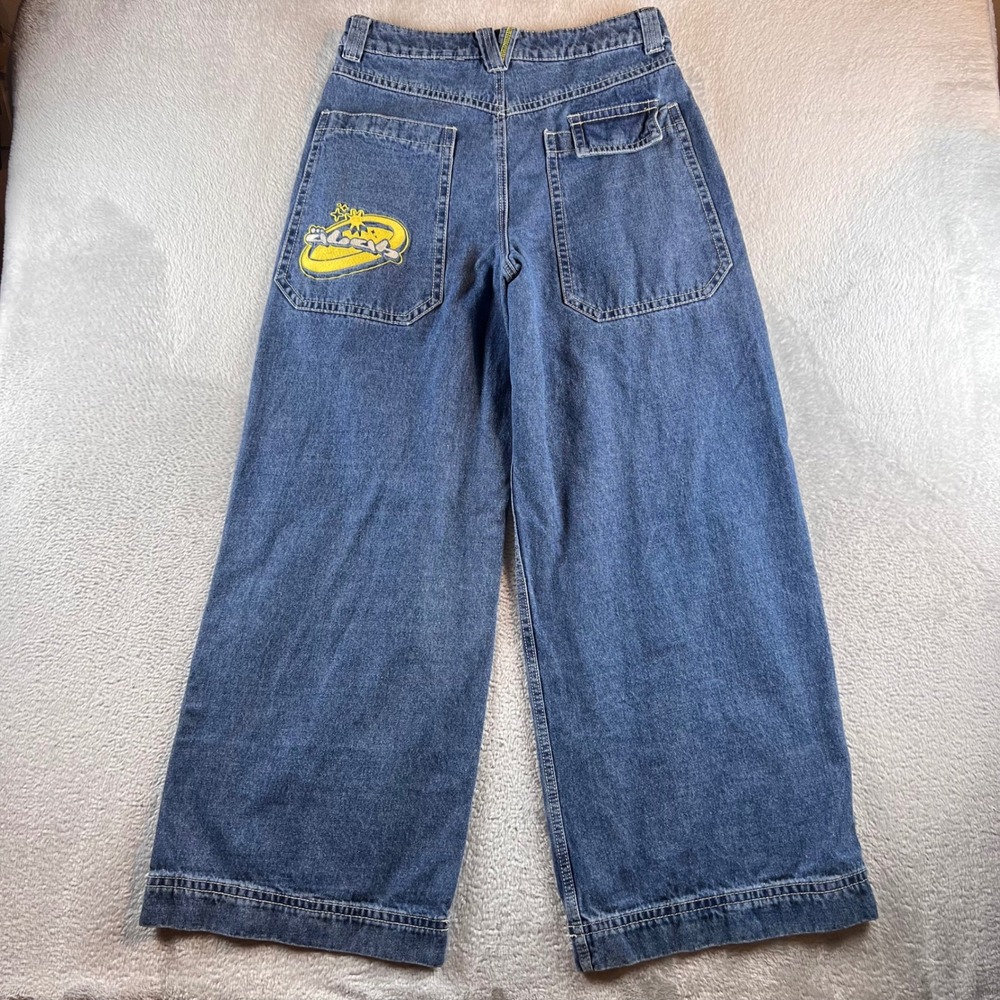 A-Lab Wide Leg Skater Jeans Womens 10 Blue Medium Wash Embroidered Y2K Style